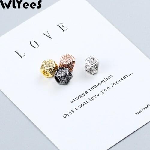 WLYeeS 2pcs White Zircon Geometric Pendant Charms Copper beads 7mm metal Spacer Loose beads Handmade Jewelry bracelet making DIY