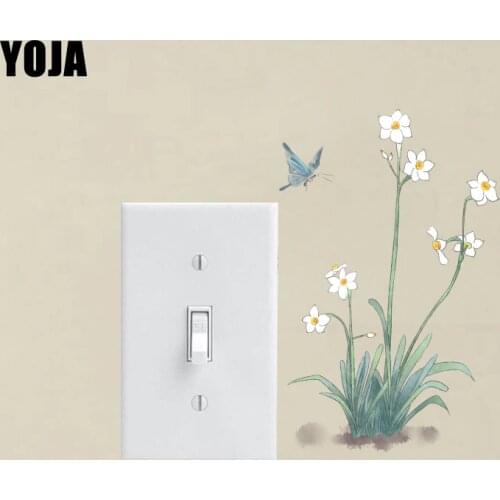 YOJA Leisurely Butterfly And Flowers Design Fashion Cartoon Plant Decal PVC Modern Classic Wall Switch Sticker 13SS0038