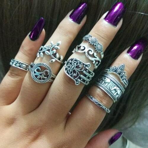 Jewdy Ethnic flower crown 9pcs/lot midi rings ring sets for women boho waves fatima hand elephant vintage Jewelry female Anneau