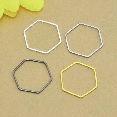 50pcs 20*1mm Gold silver color Closed hexagon hollow Charms Connector Simple handmade craft tag pendants jewelry DIY material