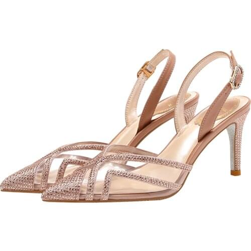 2021 Summer New Rhinestone Pointed Toe Sandals Women Fashion High Heels Shoes Women Sexy Buckle Strap Party Zapatos De Mujer