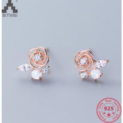 Korea New Style 925 Sterling Silver Simple Fashion Chic Opal Flower Stud Earring Jewelry for Women