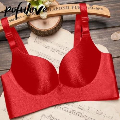 Women Seamless Bra Push Up Bras Wireless Underwear Solid Color Soft Bralette 32A Female Girl Brassiere Gathered Lingerie Red
