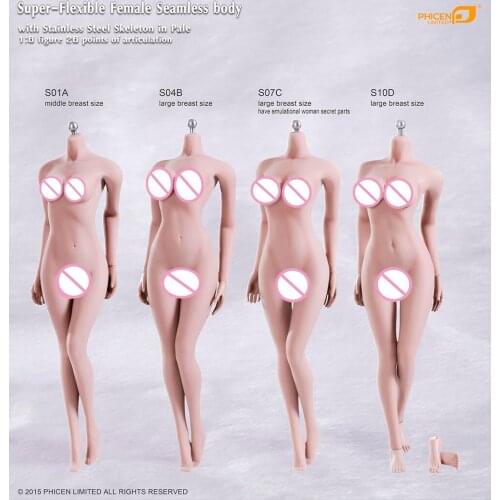1/6 female doll seamless body with stainless steel skeleton without head in pale skin body for 12" action figure accessories