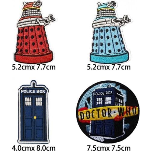 100 PCS Doctor Who TV Drama Logo Clothes Patch, Police Box Jacket Iron On Badge Children DIY Clothing Fabric Accessories