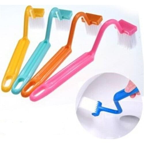2pcs/lot New Portable Toilet Brush Scrubber V-type Cleaner Clean Brush Bent Bowl Handle Random Color OK 0158