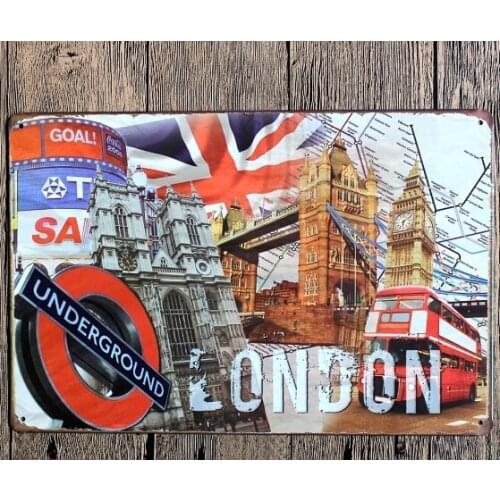 20 X 30 Metal Tower of London Bridge Big Ben Vintage Tin Sign Metal Wall Art Shabby Plaque Sign