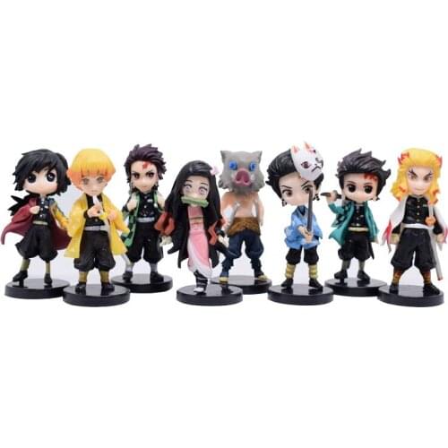 Q Version 8 Pieces Demon Slayer Kimetsu no Yaiba PVC Action Figure Model Anime Figure Collectible Toy Doll
