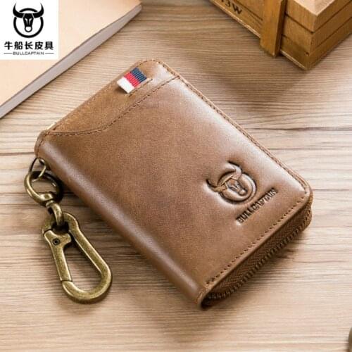 BULLCAPTAIN Brand Genuine Leather Men Wallets Fashion Multifunction Purse clutch Zipper Credit Card Holder Coin Pocket Bags