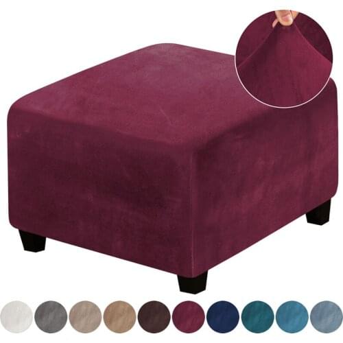 Red Velvet Ottoman Stool Slipcovers Square Chair Footrest Washable Removable Sofa Chair Cover Elastic Footstool Protector Covers