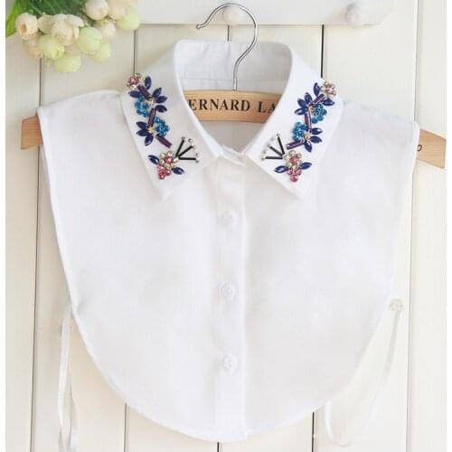 Linbaiway White Shirt False Collar for Women Fake Collar Decoration Lapel Blouse Top Female Detachable Collar Lapel Button
