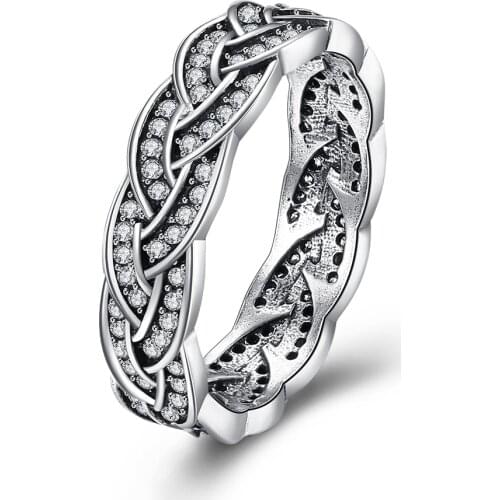 SILVERHOO Cross Weave Design Vintage Finger Ring 925 Sterling Silver Exquisite Cubic Zirconia Rings For Women Fine Jewelry Best