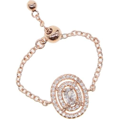 Wedding engagement oval geometric cubic zirconia charm chain ring for lady