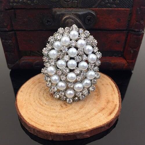 50pcs Ancient Silver Oval Pearl Crystal Flatback Button Buckle Accessories Vintage Ethnic Hairpin Hair Clip Decor Embellishment