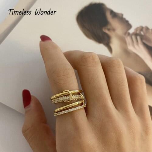 Timeless Wonder Brass Zirconia Linked Statement Rings Women Jewelry Punk Gothic Dsigner Kpop Versatile Ins Top Party Runway 1331