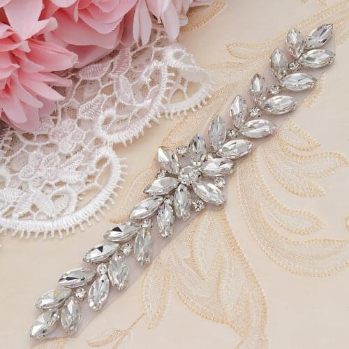 WENXI 10 PCS Handmade Silver Rhinestones Appliques Clear Crystal Sewing On Bridal Dress SashRhinestones Applique Accessory WX843