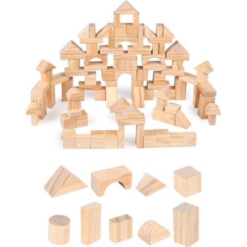 100 Pcs/Lot Premium Wooden Building Blocks Set Toys Children Wooden Rainbow Wood Castle Blocks Kit Environmental Stacking Cubes