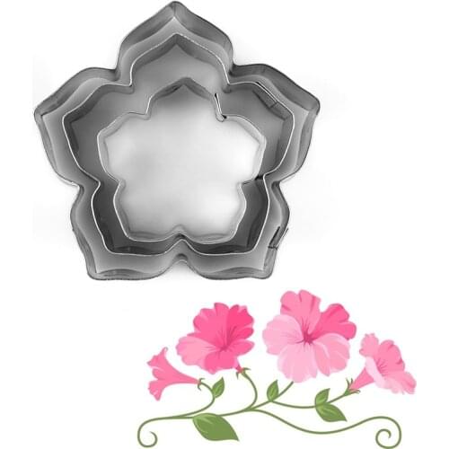 3pcs/lot Beautiful Flower Cake Mold Stainless Steel Petunia Carnations Cosmos Cookie Cutter Fondant Cake Decoration