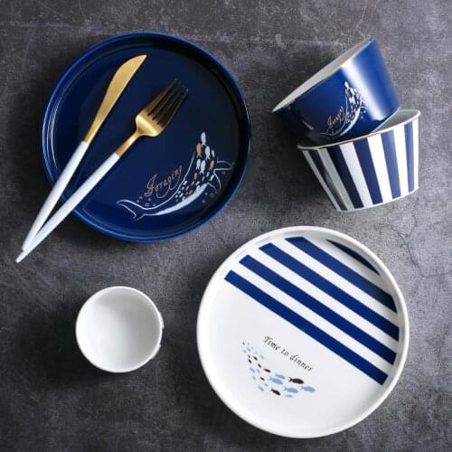 4pcs/set European Ceramic Bowl Simple and Creative Lovers' Breakfast Instant Noodles Bowl Nordic Tableware Geometric Bowl