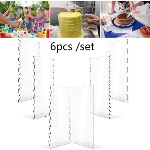 6pcss Transparent Acrylic Cake Scraper Decorating Contour Comb Cake Edge Smoother Tool Pastry Cutter Kitchen Baking Tools