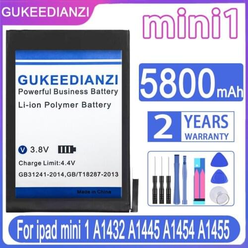 GUKEEDIANZI 5800mAh Tablet Battery For Apple iPad mini 1 mini1 A1432 A1454 A1455 Replacement Lithium Polymer Bateria batteria