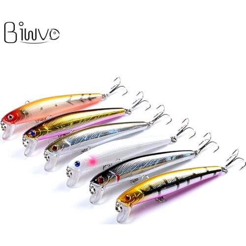 Biwvo 9.6CM Minnow Hard Lure With Hooks Artificial Swimbait Accessories Fish Tackle All For Sea Fishing Equipment