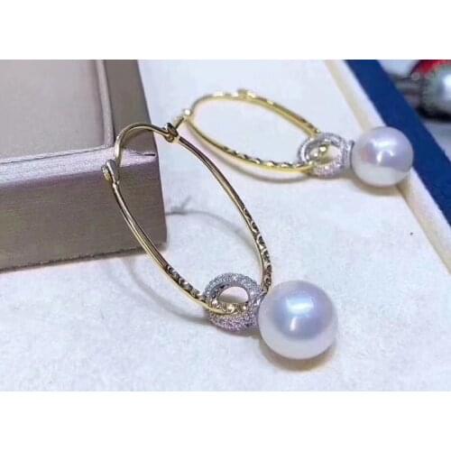 D422 Pearl Earrings Fine Jewelry 925 Sterling Silver Round 8-9mm Natural Fresh Wate White Pearls Drop Earrings for Women