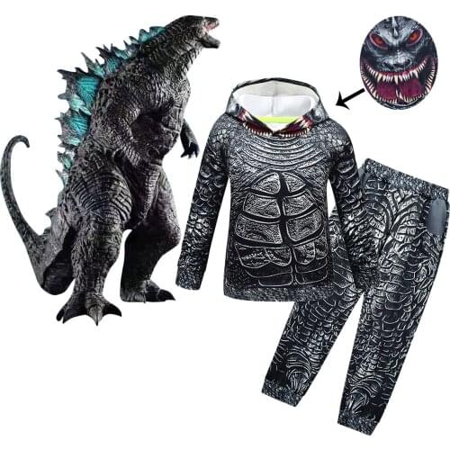 Kids Boys Anime Dinosaur Halloween Cosplay Costume Tracksuit Long Sleeve Hoodies Child Tops+Pants Pullover Terror Monster Sets