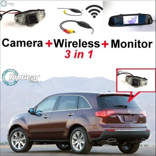 For Acura MDX TSX RL TL 3 in1 Special Rear View Camera + Wireless Receiver + Mirror Monitor Backup Rear View Parking System