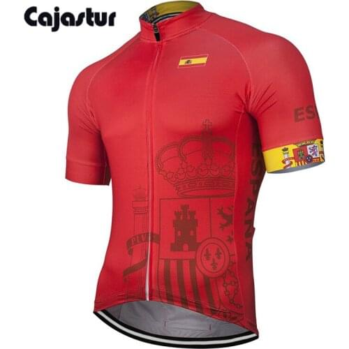 Spain National Team Red Cycling Jersey Men Short Sleeve Summer Bike Jersey Breathable Cycling Clothing Maillot Ciclismo