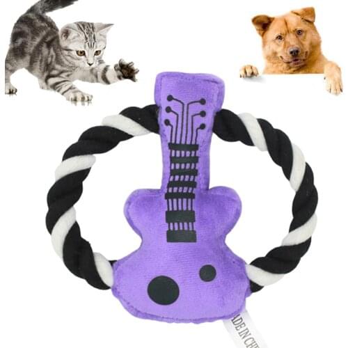 Pet Dog Puppy Cotton Rope Guitar Shape Plush Doll Squeaky Throwing Bite Toy