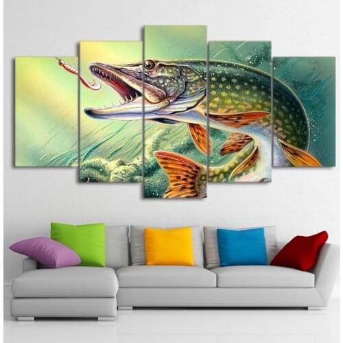5 piece of canvas art and print the fishing oil painting pictures of home decoration for the sitting room wall
