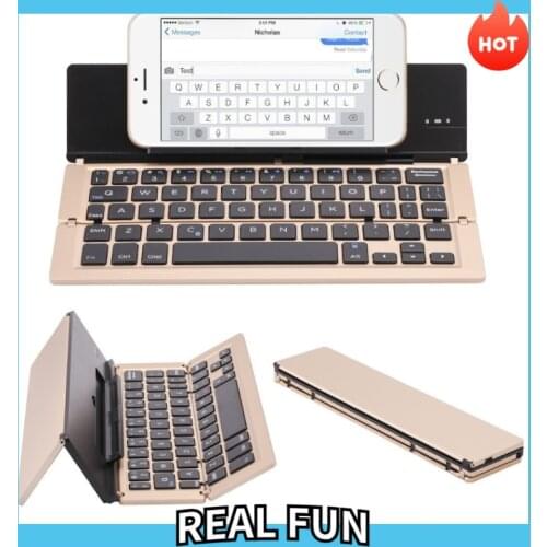 Three Fold Metal Bluetooth Keyboard Ultra Thin Fold Wireless Keyboard with Bracket Mobile Phone Tablet Computer Keyboard