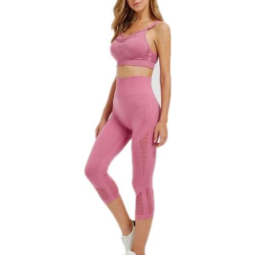 2PCS Yoga Set High Waist Energy Seamless Capris+Strappy Bra Women Tracksuit Gym Fitness Clothing Yoga Leggings Pants Sportswear