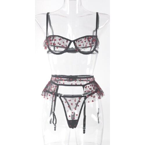 Bra and Panty Set Women Underwear Lace Lingerie 3pcs Open Cup See Through Thong Floral Embroidery Underwear Transparent Bra Set