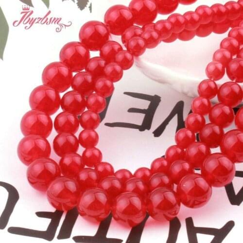 6,8,10,12mm Round Red Jades Beads Ball Smooth Loose Stone Beads For DIY Necklace Bracelets Earring Jewelry Making Strand 15"