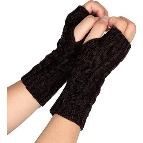 Fashion Women Solid Color Half Finger Thumb Hole Gloves Knitted Winter Wrist Arm Hand Warmer 8 Colors Faux Mittens