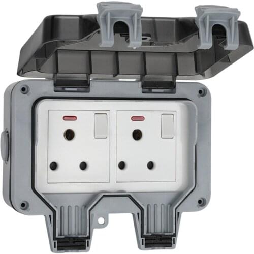 Two-position 2 Gang Frach Outdoor Waterproof Plug Wall Socket Switched 15A Wall Socket with Light for Garden Balcony Bathroom