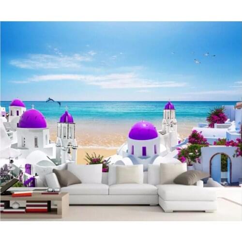 Custom mural 3d photo wallpaper Mediterranean ancient castle beach sea room Home decor 3d wall murals wallpaper for walls 3 d