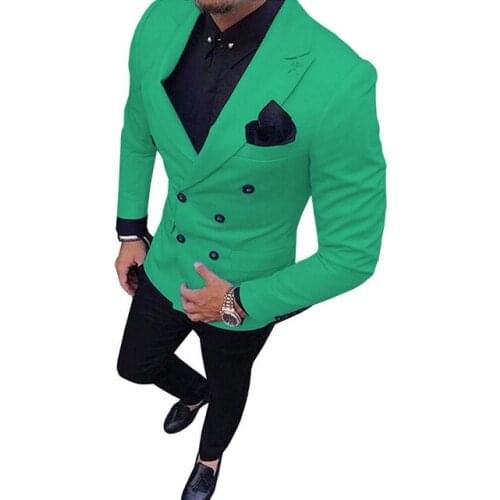2020 New Green Mens Suit Double-Breasted 2-Piece Suit Notch Lapel Blazer Jacket Tux & Trousers for Weeding party