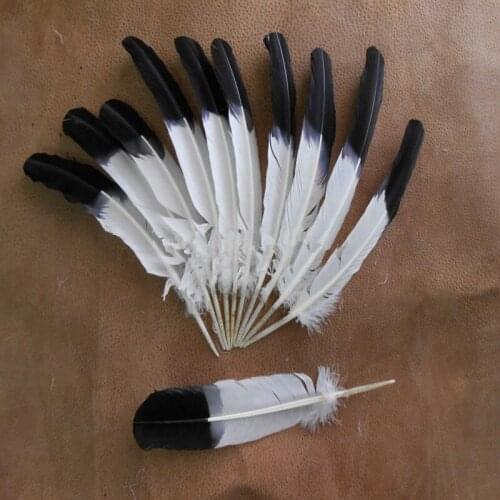 New!50Pcs/lot!10-12inches 25-30cm long,Dyed Turkey Wing Quill Feather Black Tipped Imitation Eagle Feathers for Showgirl Costume