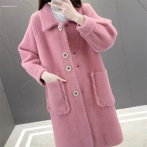 Autumn And Winter Womens Jacket Long Section Thick Warm 2021 New Fashion Overcoat Long Sleeve Mink fluff Coat Female LY714