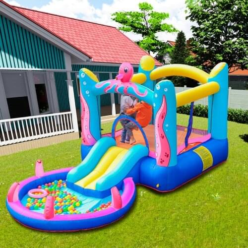 Octopus Bounce House - Inflatable Bouncer Jumper Water Slide With Air Blower Kids Outdoor Party Toys
