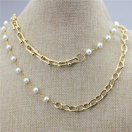18inch 10pcs/lot New design freshwater pearl necklace,mash up style handmade jewelry,popular plated chain necklace wholesale
