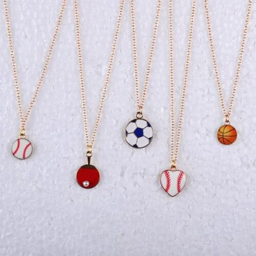 Enamel football baseball basketball Vvolleyball soccer ball pendant necklace link chain necklace jewelry women fashion jewellery