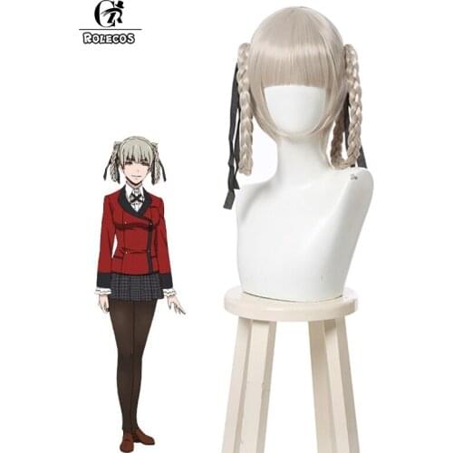 ROLECOS Japanese Anime Kakegurui Cosplay Wig Kirari Momobam Cosplay Hair 35cm Women Headwear Synthetic Hair Two Braided Hair