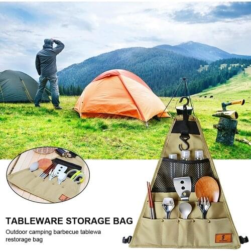 900D Oxford Cloth Camping Picnic Tableware Storage Bag Portable Barbecue Cutlery Organizer Hanging Holder Bags Outdoor Tools