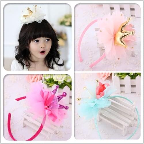 Cute crown tulle flower hairbands girls kids cute hair head hoop bands headband accessories for children hairband headdress