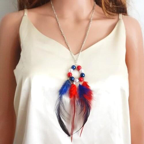 Retro New Statement Necklace Set Hot Sale Feather Flag Color Festival Usa Independence Day Bohemian Jewelry Sets for Party