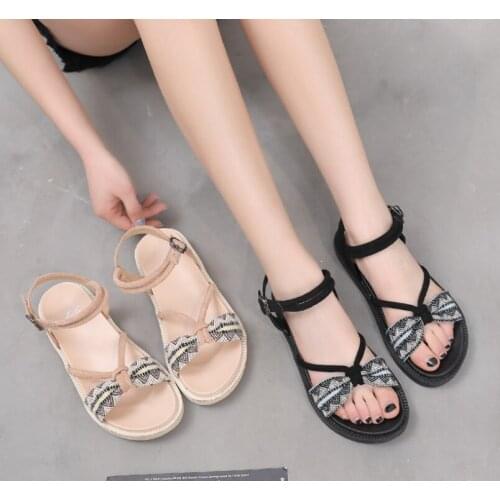 Roman sandals women wear new summer versatile thick bottom muffin simple open toe fashion sandals shoes wedges heels women shoes